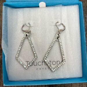 Touchstone Crystal Silver Diamond-Shaped OPENING NIGHT Earrings: NIB